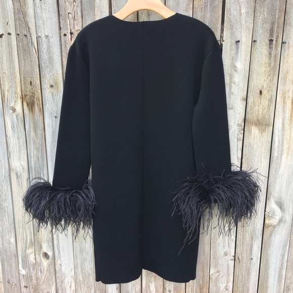 Lanvin Ostrich Feather Cuffs Wool Knit Coat Black - Picture 8 of 8